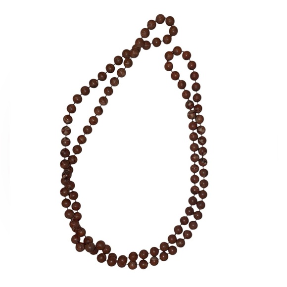 Brown Wood Beaded Necklace, Hand Knotted Approximately 46”-48” Total Strand BRN - Picture 2 of 4